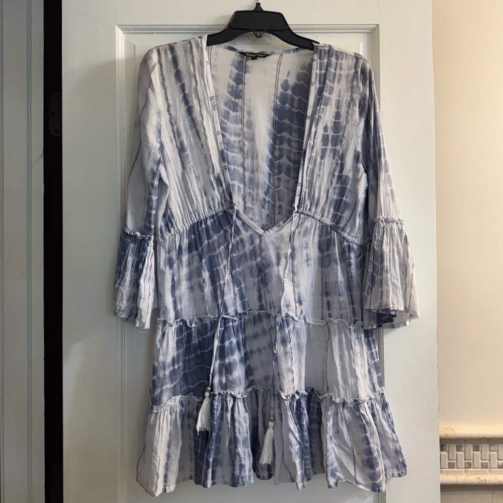 Blue Tie-Dye V-Neck Dress